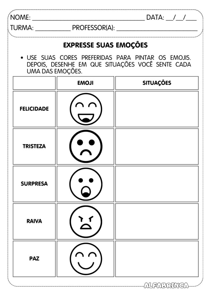 Conjunto de Atividades - Emoções e Sentimentos (PDF gratuito para imprimir)