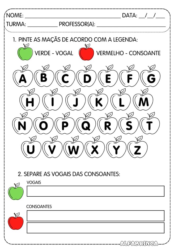 Vogais e consoantes - Atividades prontas para imprimir - Download gratuito em PDF