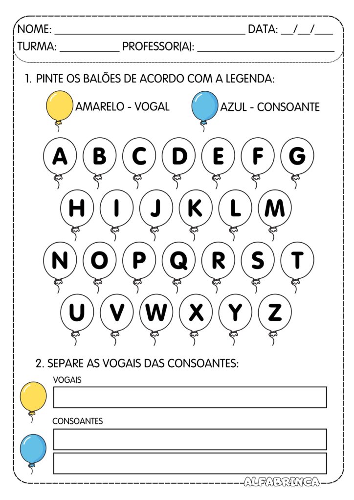 Vogais e consoantes - Atividades prontas para imprimir - Download gratuito em PDF