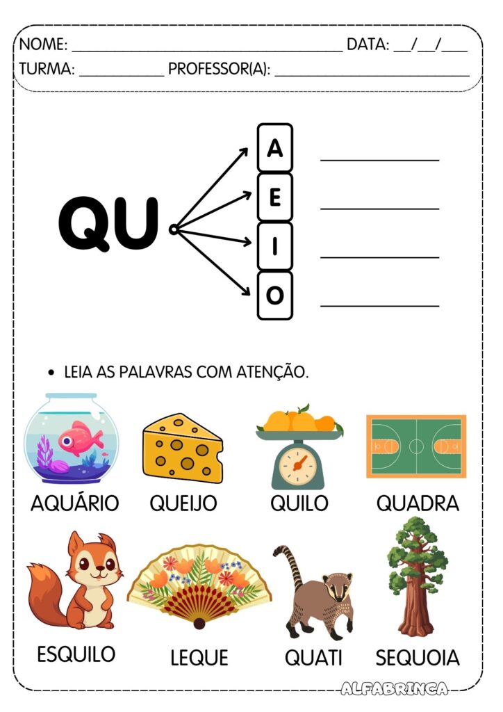 Palavras com QU – Atividades de Alfabetização para Imprimir - Download gratuito