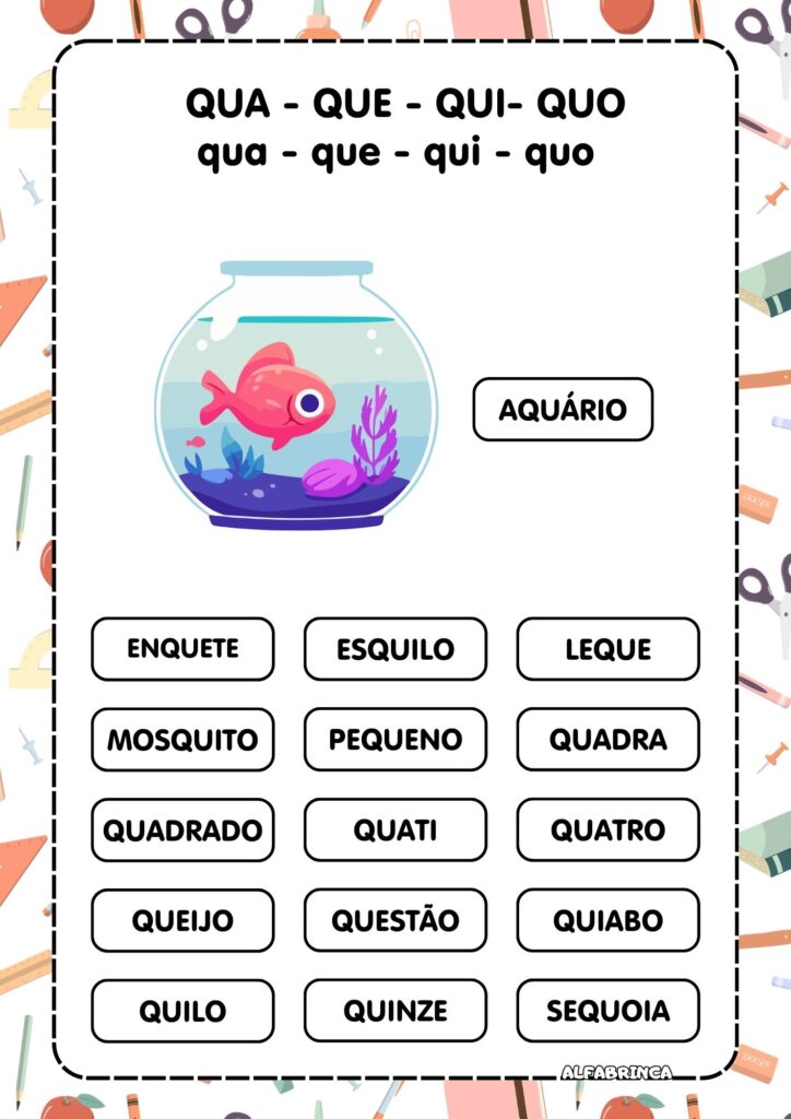 Palavras com QU – Atividades de Alfabetização para Imprimir - Download gratuito