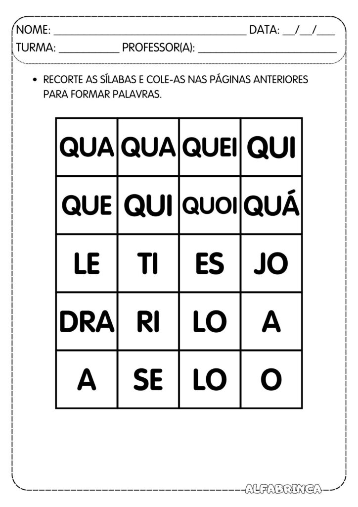 Palavras com QU – Atividades de Alfabetização para Imprimir - Download gratuito