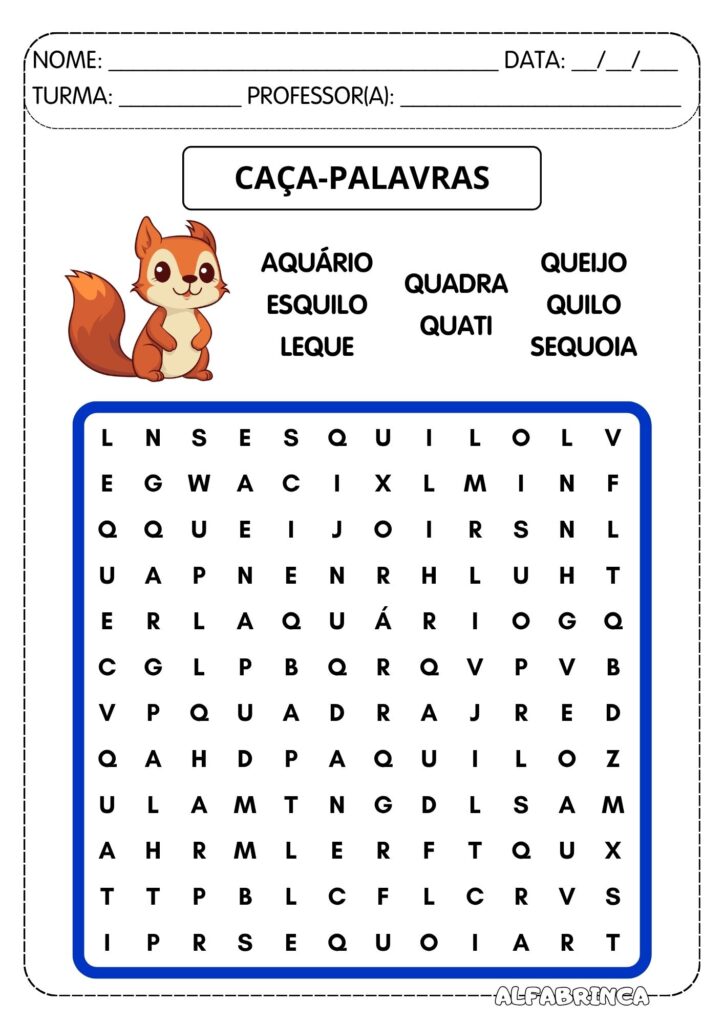 Palavras com QU – Atividades de Alfabetização para Imprimir - Download gratuito