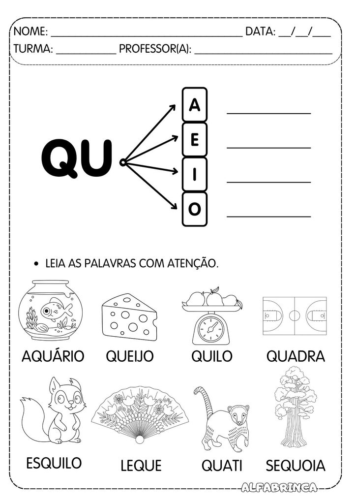 Atividades com QU para Alfabetização – Sílabas Complexas