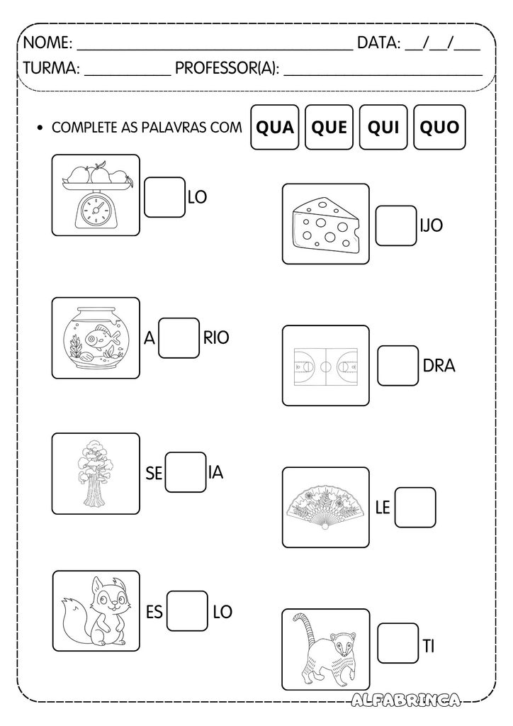 Atividades com QU para Alfabetização – Sílabas Complexas