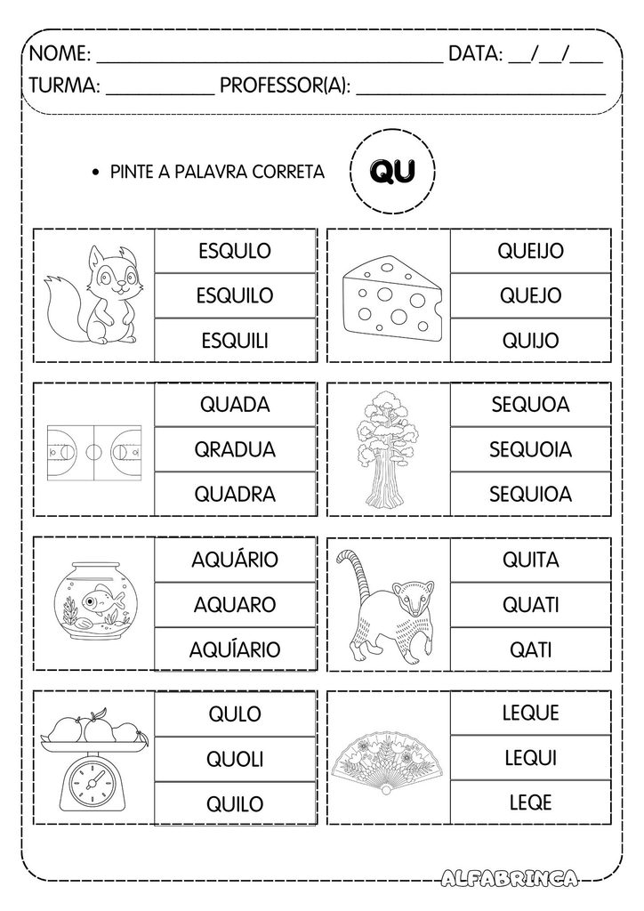 Atividades com QU para Alfabetização – Sílabas Complexas