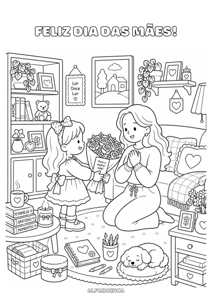 Desenhos de Dia das Mães para colorir grátis em PDF. Kit completo com atividades infantis prontas para imprimir. Alfabrinca