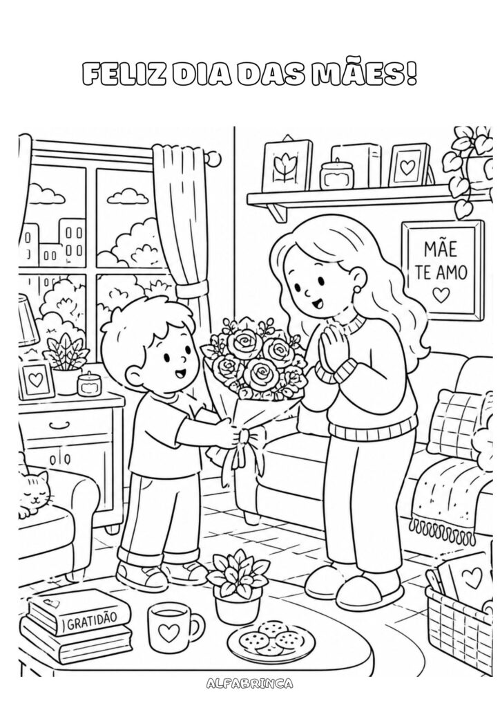 Desenhos de Dia das Mães para colorir grátis em PDF. Kit completo com atividades infantis prontas para imprimir. Alfabrinca