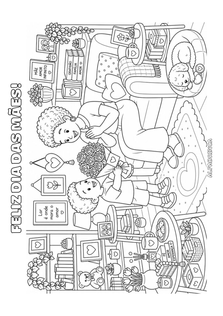 Desenhos de Dia das Mães para colorir grátis em PDF. Kit completo com atividades infantis prontas para imprimir. Alfabrinca