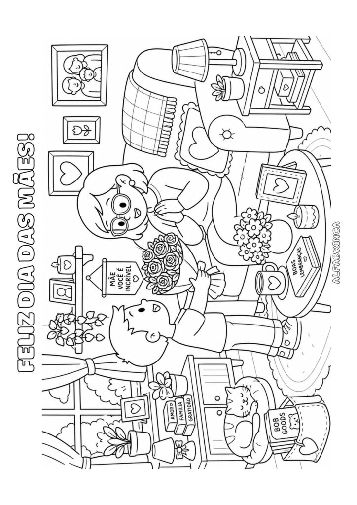 Desenhos de Dia das Mães para colorir grátis em PDF. Kit completo com atividades infantis prontas para imprimir. Alfabrinca