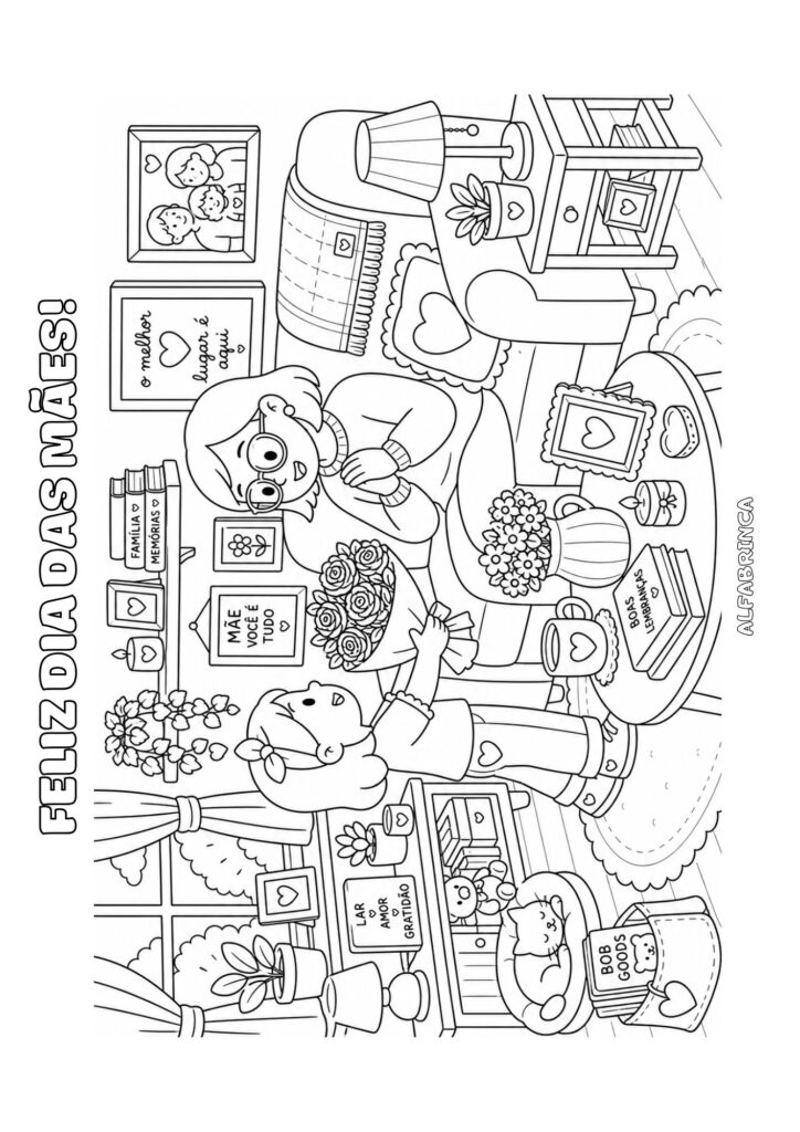 Desenhos de Dia das Mães para colorir grátis em PDF. Kit completo com atividades infantis prontas para imprimir. Alfabrinca