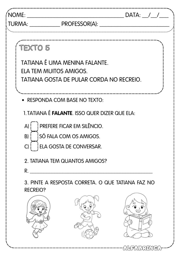 Leitura e Interpretação de Textos – Conjunto com 6 textos + Atividades - ALFABRINCA