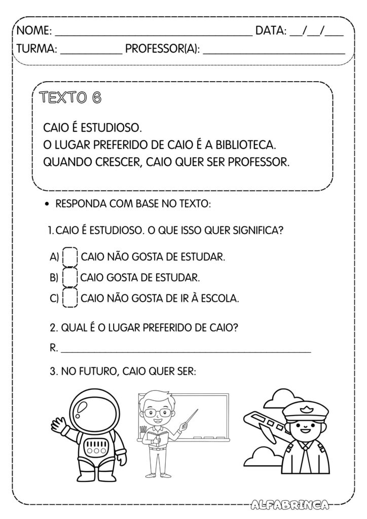 Leitura e Interpretação de Textos – Conjunto com 6 textos + Atividades - ALFABRINCA