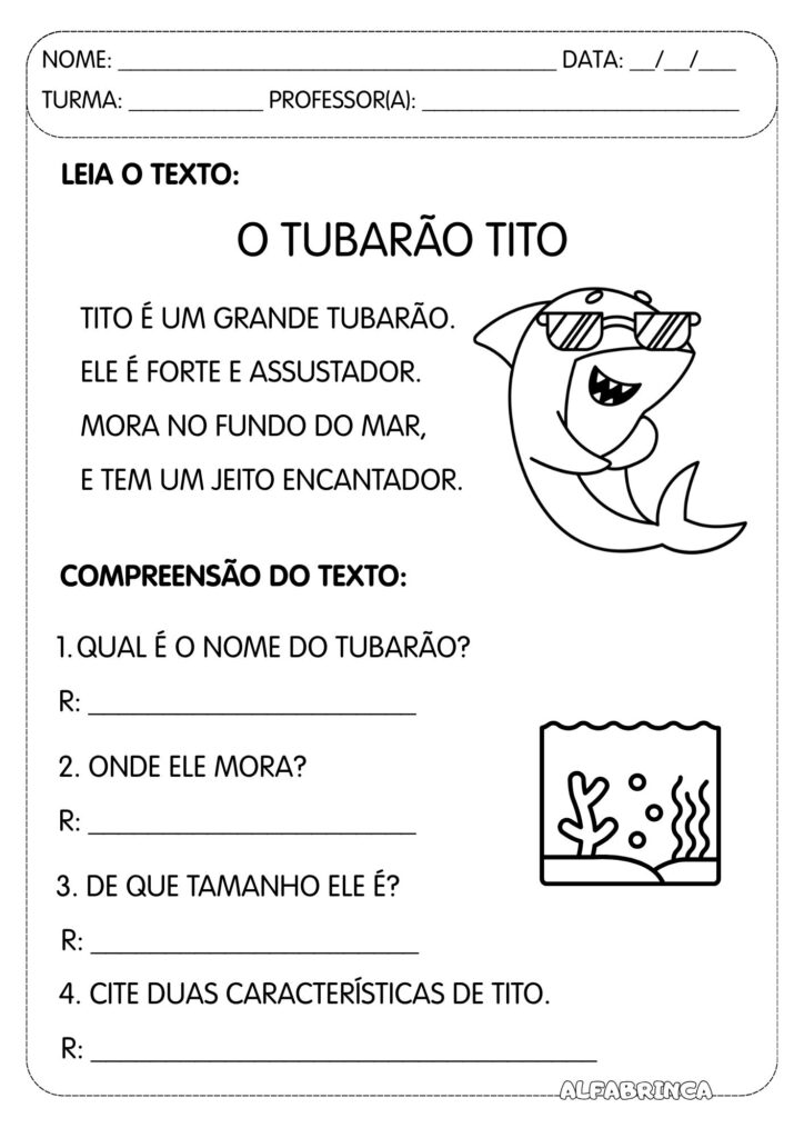 Leitura e interpretação de texto - Animais do fundo do mar - Download gratuito - Alfabrinca