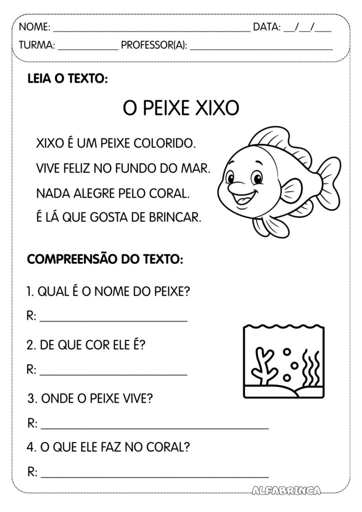 Leitura e interpretação de texto - Animais do fundo do mar - Download gratuito - Alfabrinca