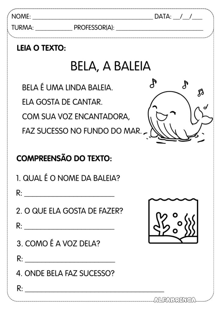 Leitura e interpretação de texto - Animais do fundo do mar - Download gratuito - Alfabrinca