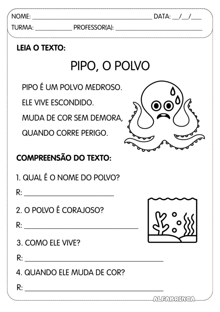 Leitura e interpretação de texto - Animais do fundo do mar - Download gratuito - Alfabrinca