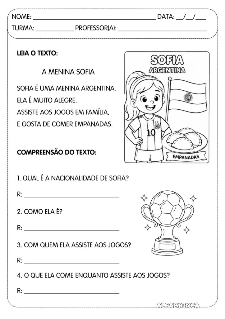 Crianças na Copa 2026 – Leitura, Compreensão de Texto e Produção Escrita - Alfabrinca