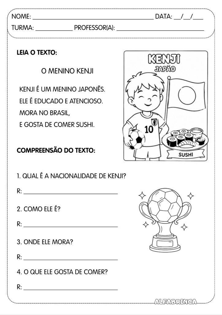 Crianças na Copa 2026 – Leitura, Compreensão de Texto e Produção Escrita - Alfabrinca