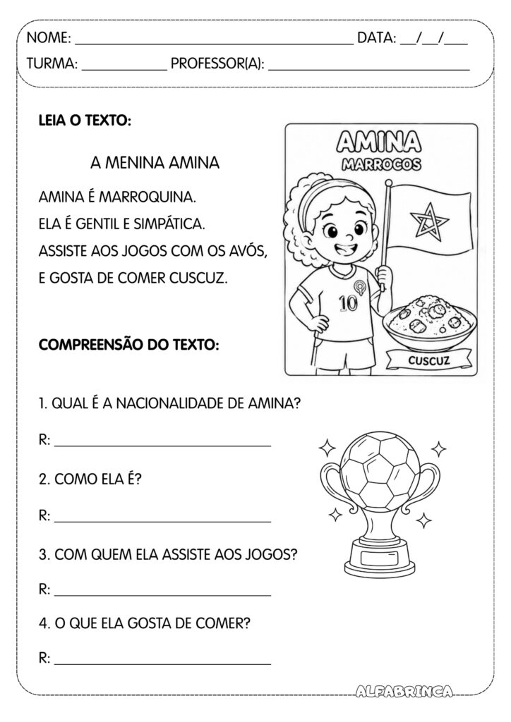Crianças na Copa 2026 – Leitura, Compreensão de Texto e Produção Escrita - Alfabrinca