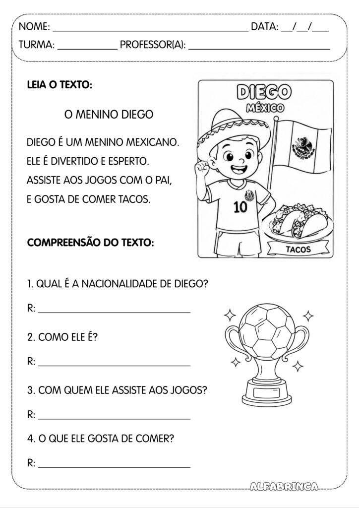 Crianças na Copa 2026 – Leitura, Compreensão de Texto e Produção Escrita - Alfabrinca