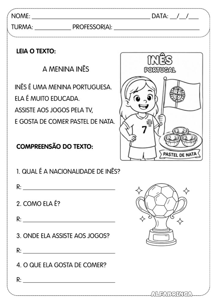 Crianças na Copa 2026 – Leitura, Compreensão de Texto e Produção Escrita - Alfabrinca