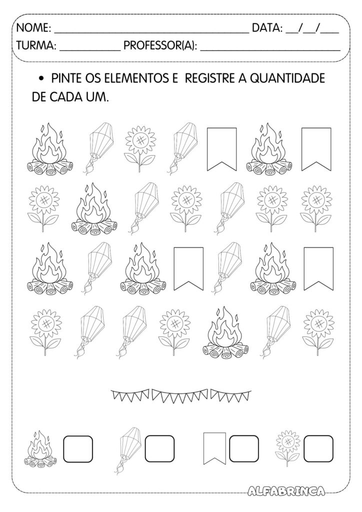 Pinte e Registre – Festa Junina | Atividade de Contagem e Registro - Alfabrinca