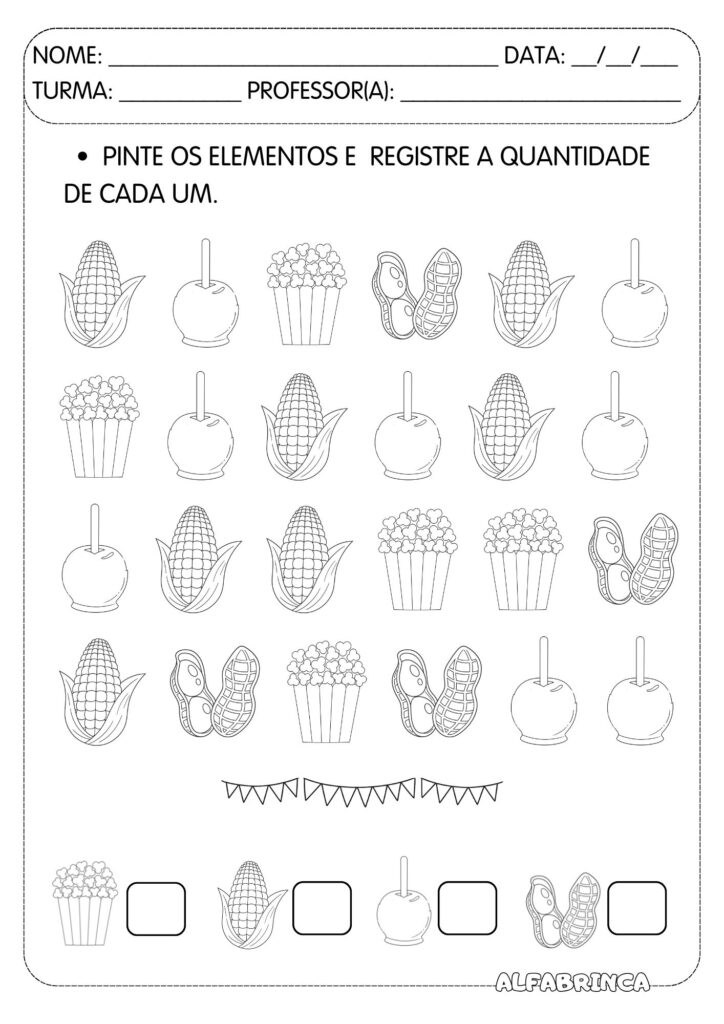 Pinte e Registre – Festa Junina | Atividade de Contagem e Registro - Alfabrinca
