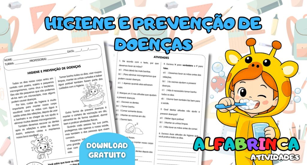 Higiene e prevenção de doenças - Atividade para imprimir - Alfabrinca