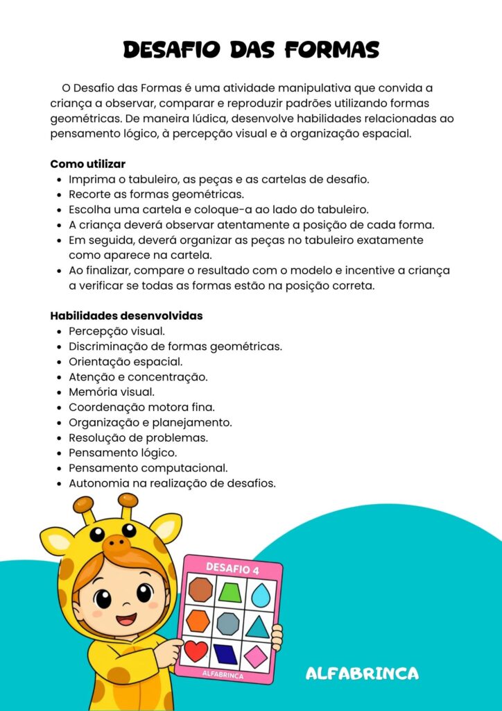 Desafio das formas - Download gratuito pronto para imprimir - Alfabrinca