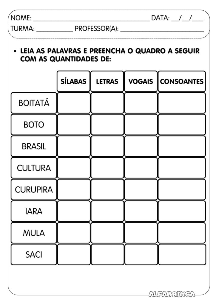 Sequência didática Alfabrinca sobre o Folclore Brasileiro para alfabetização. Texto original +  atividades para desenvolver leitura e escrita. Download gratuito.
