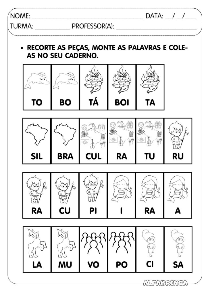 Sequência didática Alfabrinca sobre o Folclore Brasileiro para alfabetização. Texto original +  atividades para desenvolver leitura e escrita. Download gratuito.
