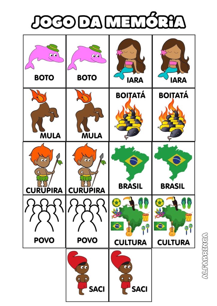 Sequência didática Alfabrinca sobre o Folclore Brasileiro para alfabetização. Texto original +  atividades para desenvolver leitura e escrita. Download gratuito.