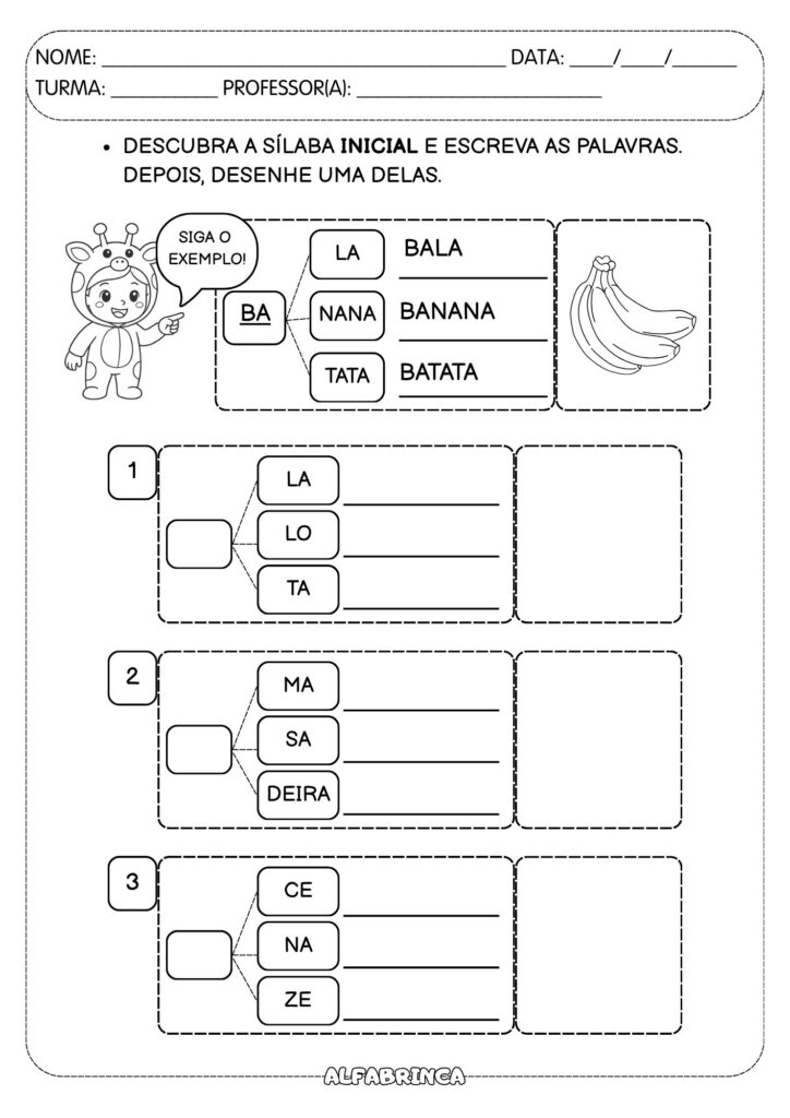 Baixe gratuitamente atividades com sílaba inicial, medial e final para alfabetização. Amostra do material Aprendendo com as Sílabas. Alfabrinca