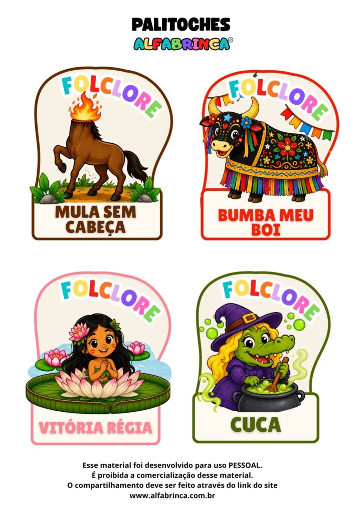 Palitoches do Folclore para imprimir – Kit gratuito - Alfabrinca