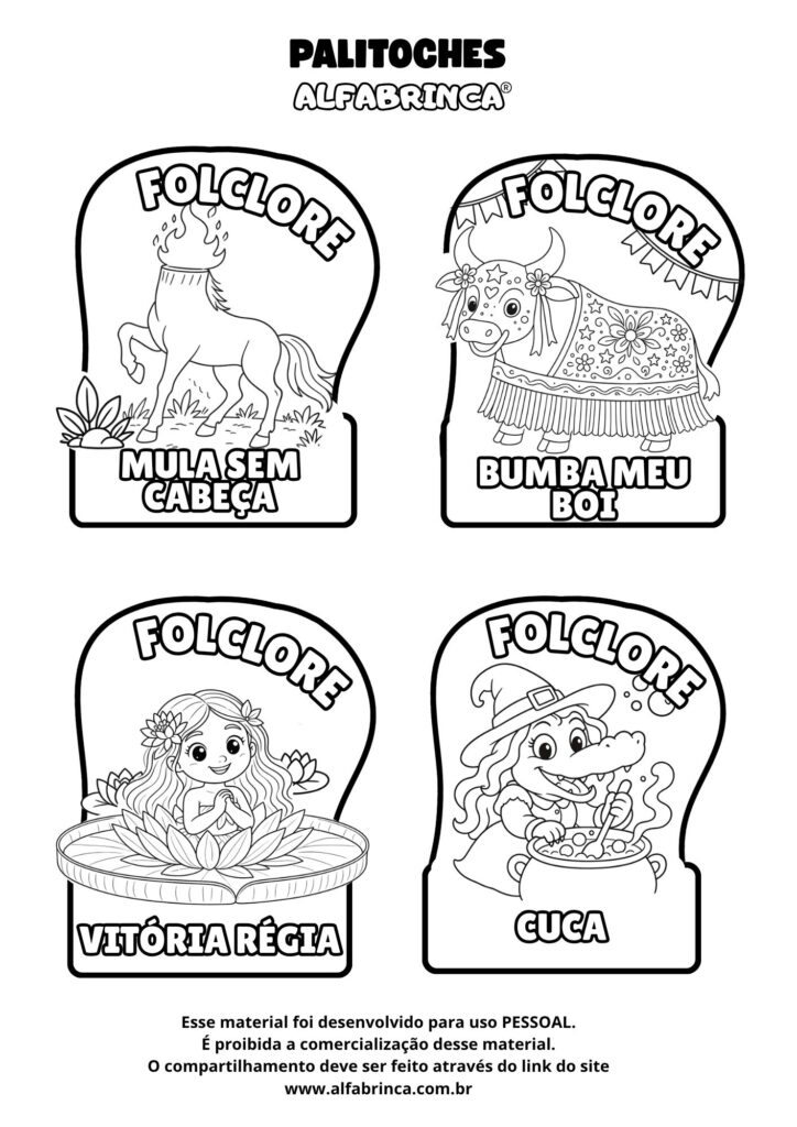 Palitoches do Folclore para imprimir – Kit gratuito - Alfabrinca