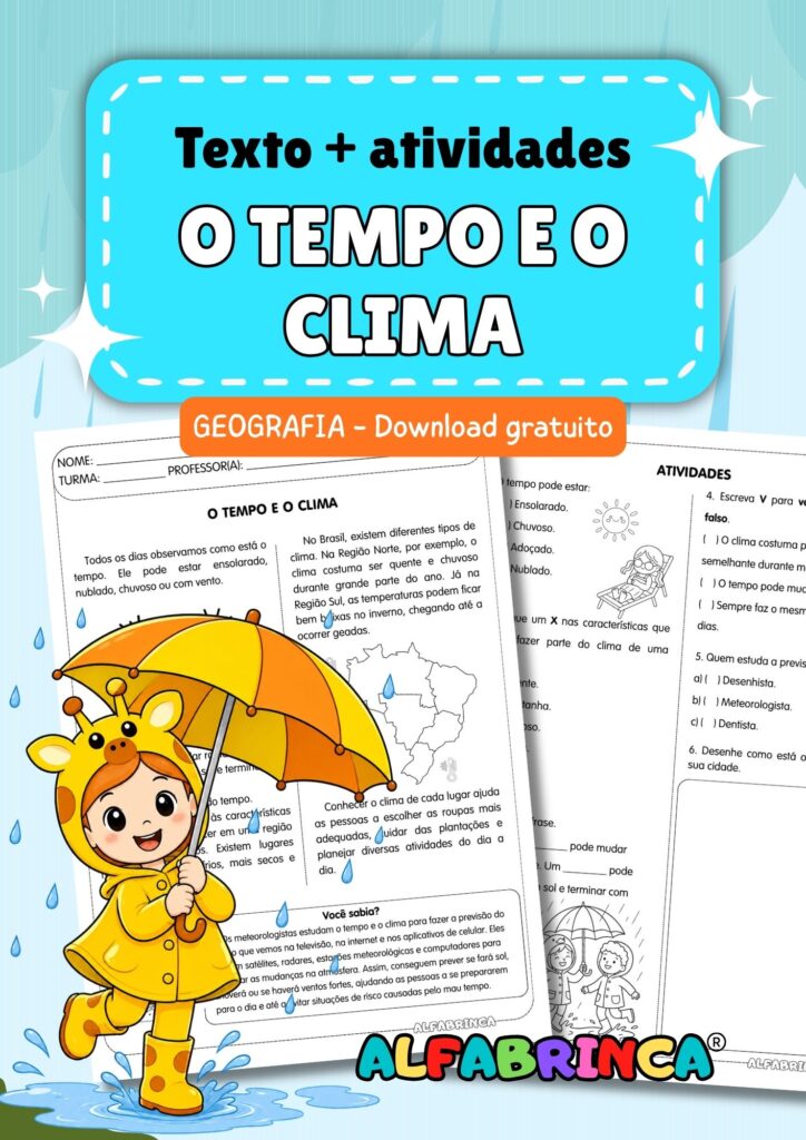 O Tempo e o Clima – Atividade de Geografia pronta para imprimir - Alfabrinca