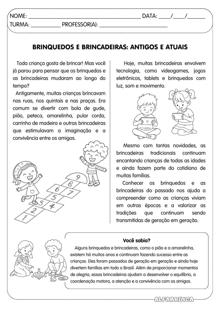 Brinquedos e brincadeiras: antigos e atuais – Atividade pronta para imprimir