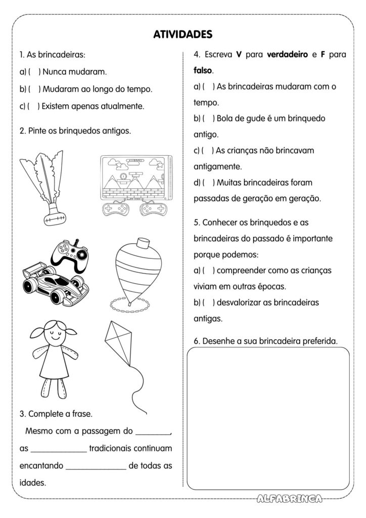 Brinquedos e brincadeiras: antigos e atuais – Atividade pronta para imprimir