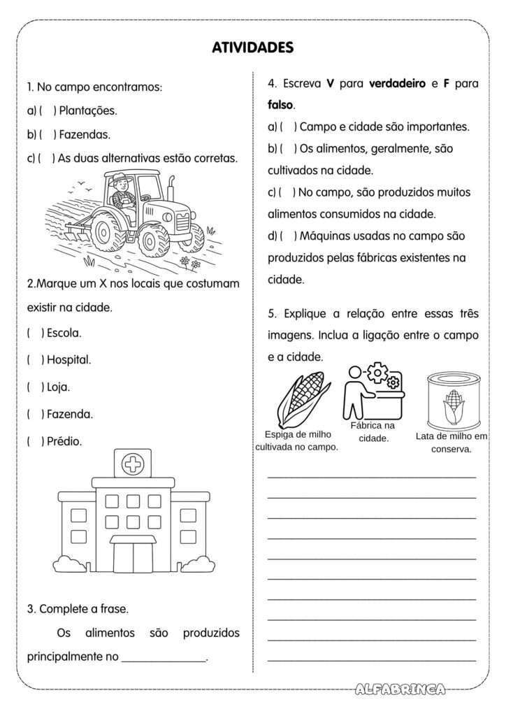 O Campo e a Cidade – Atividade de Geografia para imprimir - Alfabrinca