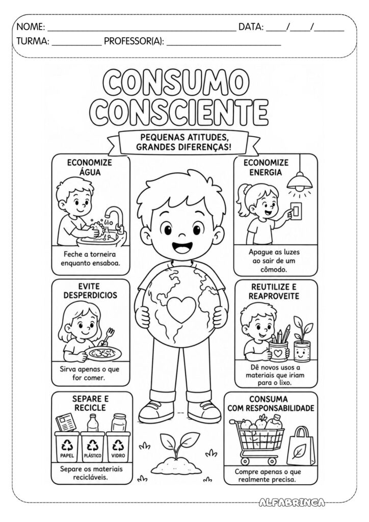 Consumo consciente - Educação para o Consumo - Atividade pronta para imprimir - Alfabrinca