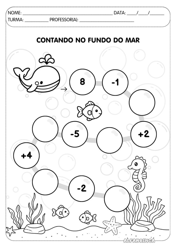 Contando no Fundo do Mar – Atividade de Adição e Subtração - Alfabrinca