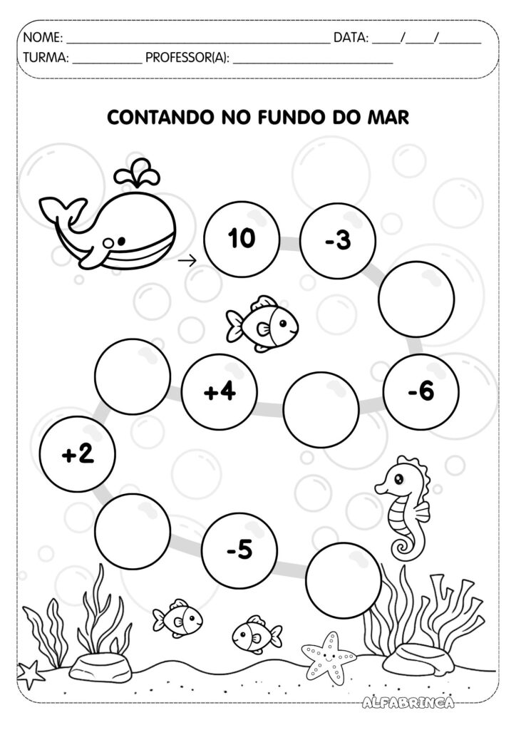 Contando no Fundo do Mar – Atividade de Adição e Subtração - Alfabrinca