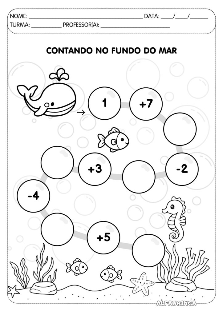 Contando no Fundo do Mar – Atividade de Adição e Subtração - Alfabrinca