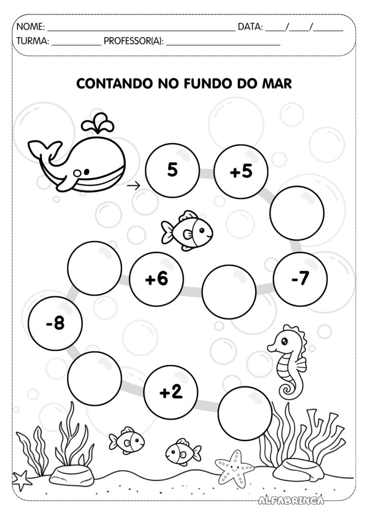 Contando no Fundo do Mar – Atividade de Adição e Subtração - Alfabrinca