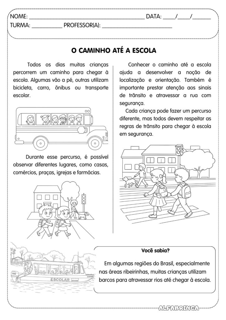 O caminho até a escola – Atividade de Geografia para o Ensino Fundamental - Alfabrinca