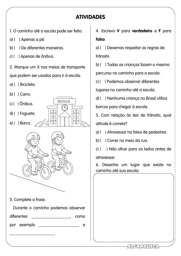 O caminho até a escola – Atividade de Geografia para o Ensino Fundamental - Alfabrinca