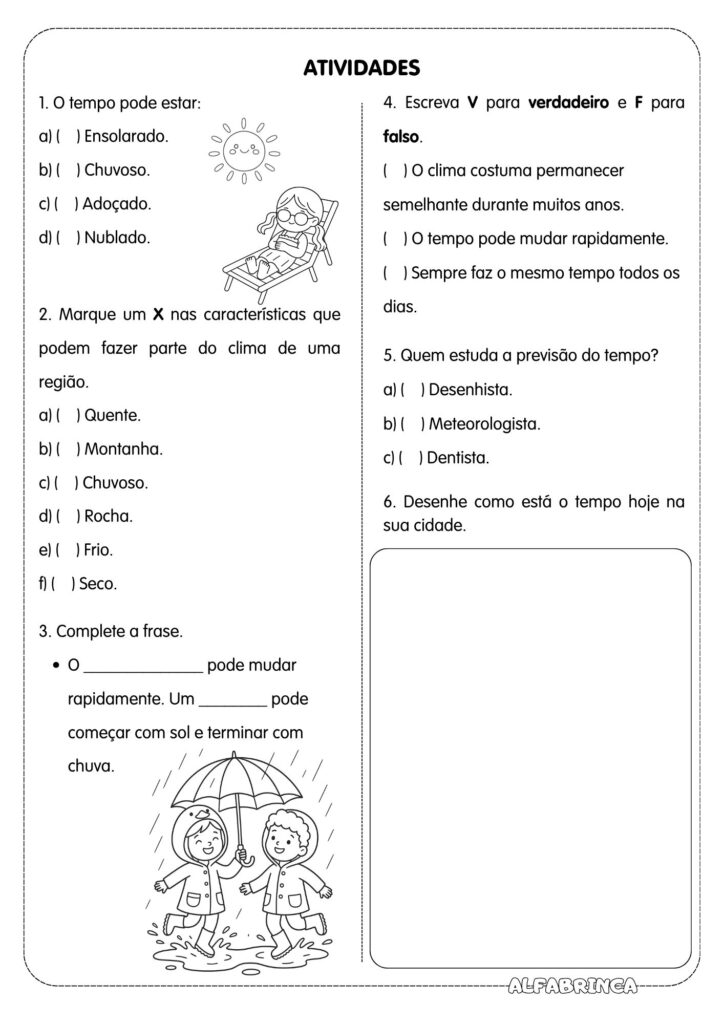 O Tempo e o Clima – Atividade de Geografia pronta para imprimir - Alfabrinca
