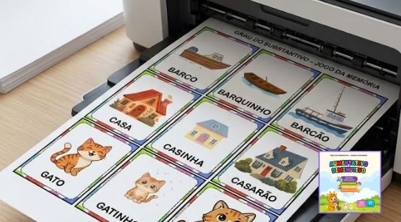 Atividade de diminutivo e aumentativo com recorte e colagem