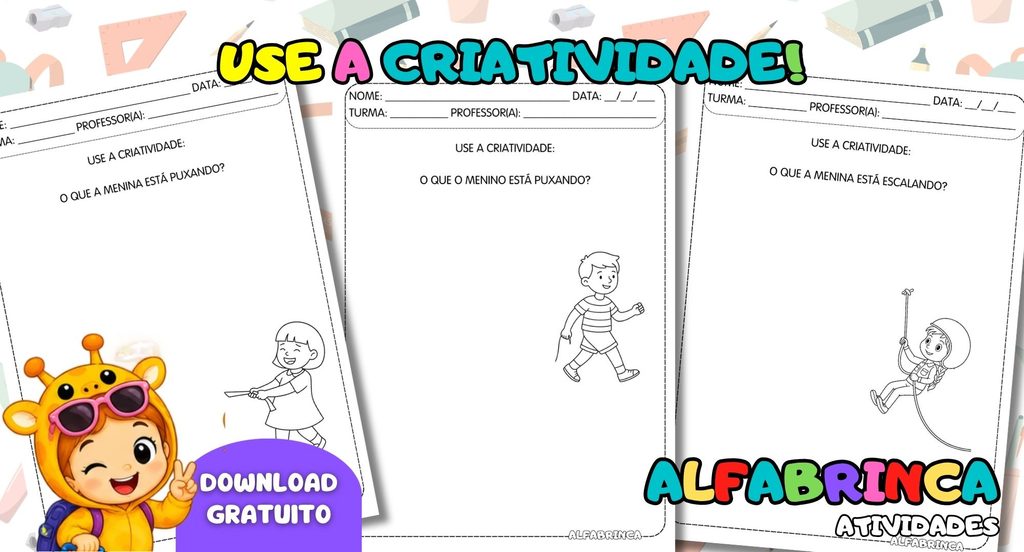 Atividade de imaginação para completar o desenho do menino puxando